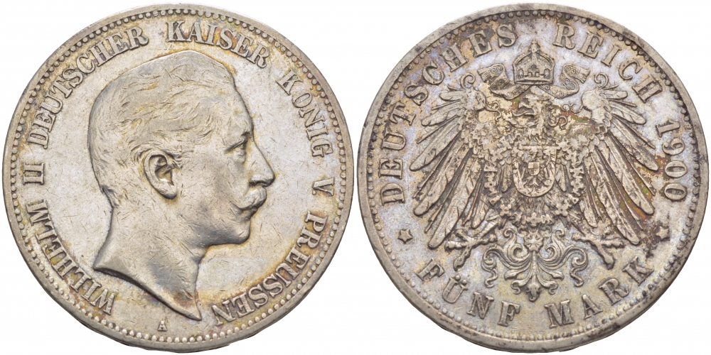 Пруссия 5 марок 1900 Вильгельм II (1888-1918) KM 523, J. 104 серебро 00-1067-10-34