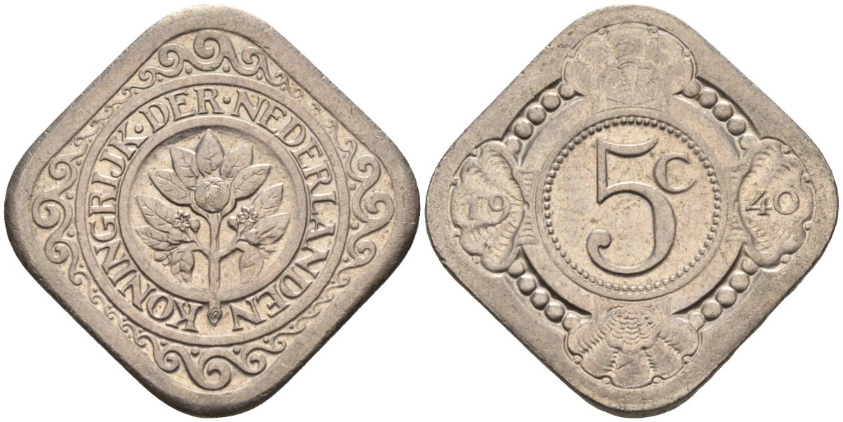 Нидерланды 5 центов 1940 Вильгельмина (1890-1948) KM 153 медно-никель 4586-721