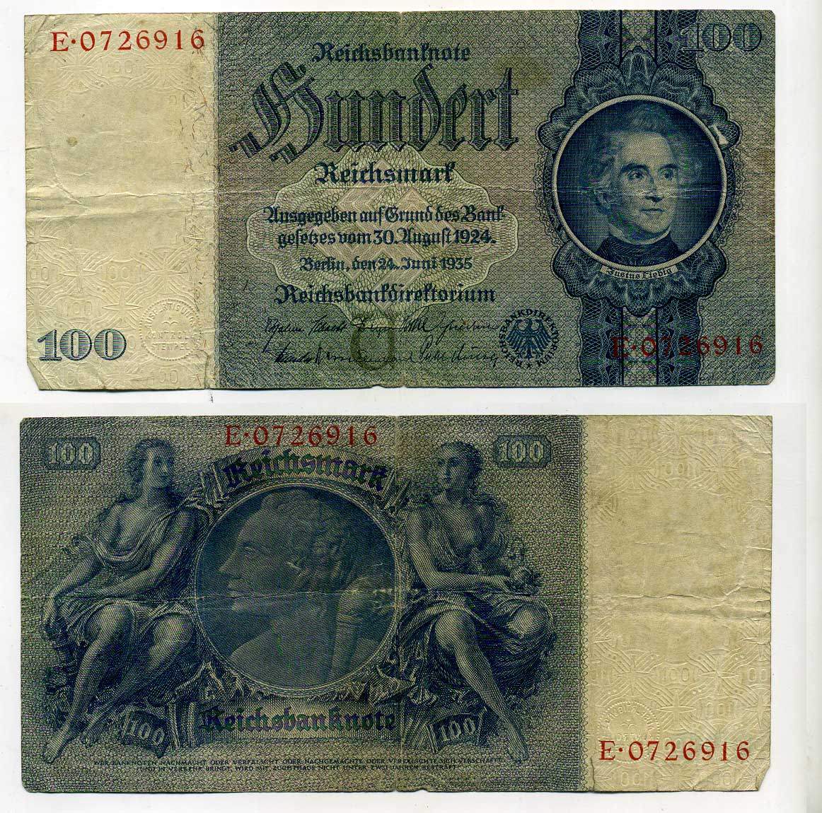 Германия 100 рейхсмарок 1935 Юстус фон Либих Pick 183 a  бумага   8610-42-1-2