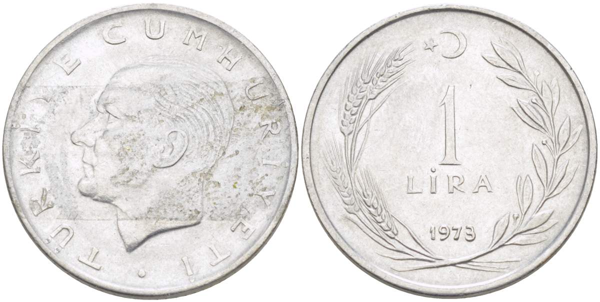 Турция 1 лира 1973 Мустафа Кемаль Ататюрк KM 889а.2 нержавеющая сталь 4517-1126