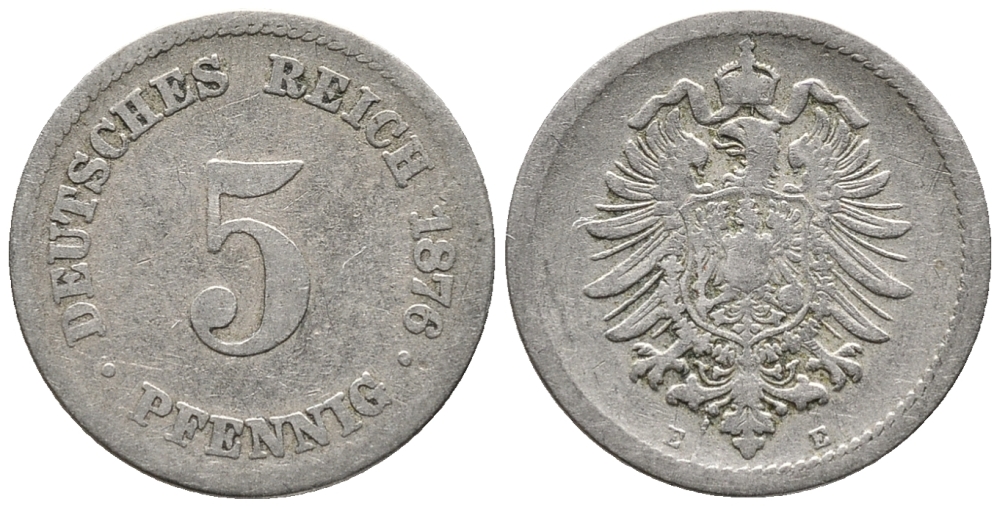 ГЕРМАНИЯ 5 ПФЕННИГОВ 1876 E, СТАРОГЕРБОВКА KM 3, J. 3 медно-никель 39-365
