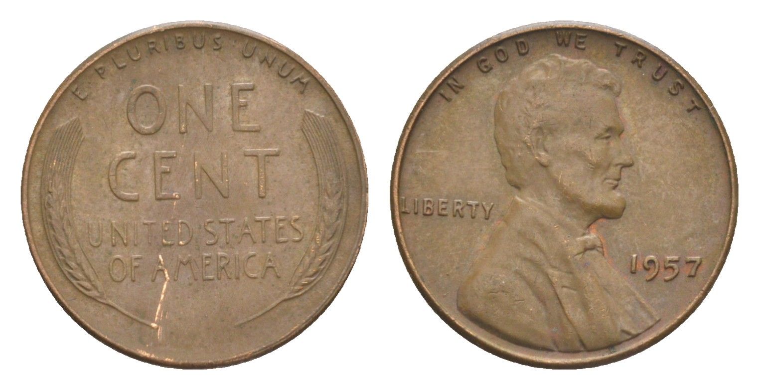 США 1 цент 1957 Авраам Линкольн KM 132 бронза 4649-723