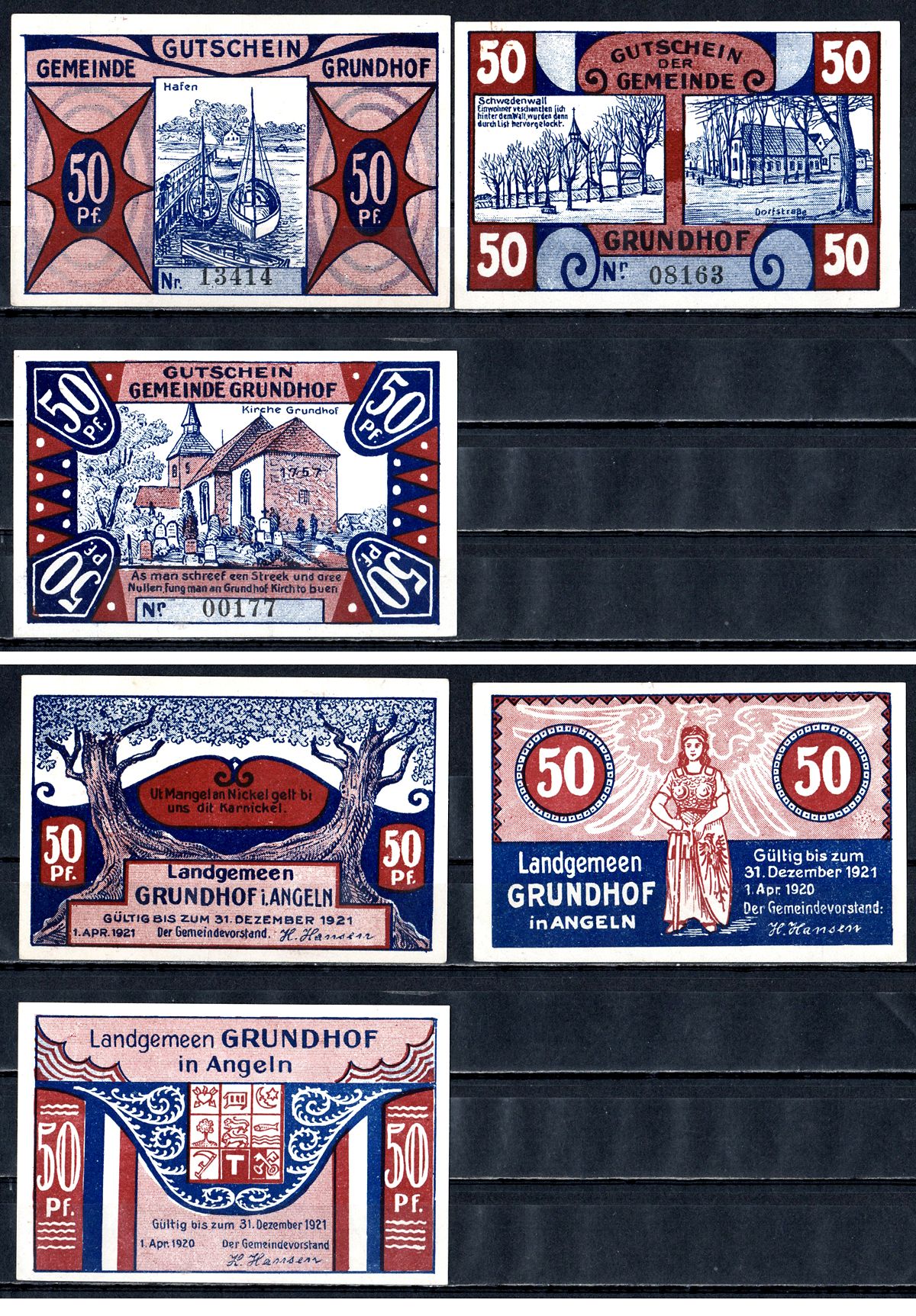 Грундхоф (Пруссия, Шлезвиг-Гольштейн) набор из 3 нотгельдов 1920 7556-17-1-1