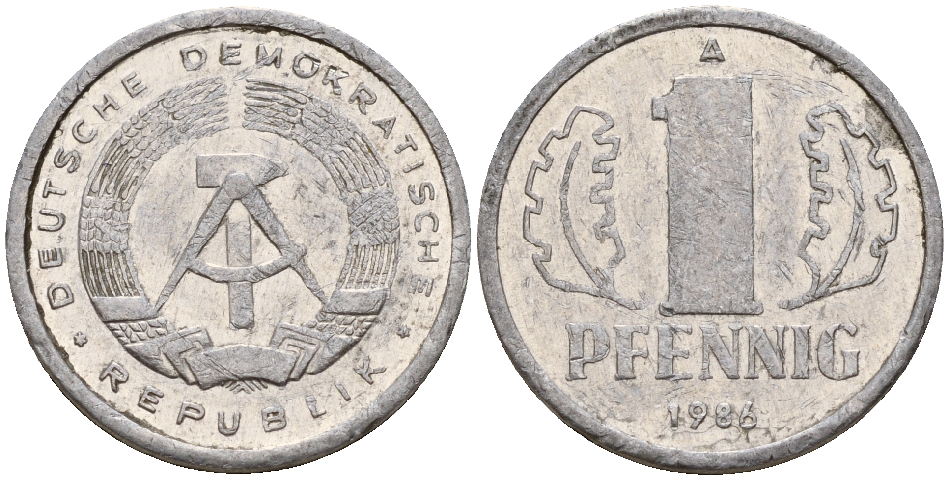 ГДР 1 пфенниг 1986 А KM 8.2 алюминий    4160-1267