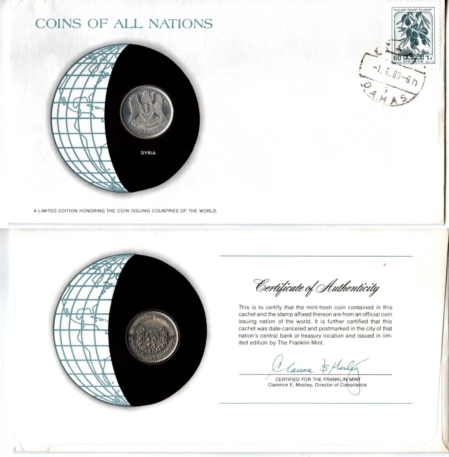 Сирия 50 пиастров 1979 конверт с маркой первого дня гашения, Coins of Nations KM 119 медно-никель aUNC 4295-10-1