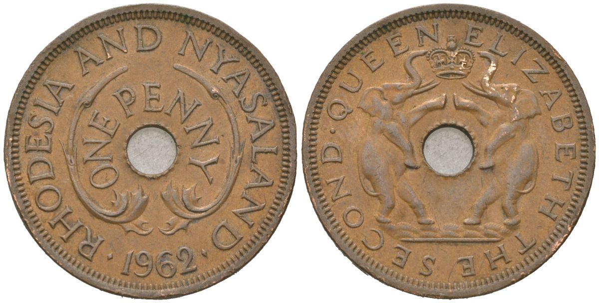Родезия и Ньясаленд 1 пенни 1962 Елизавета II (1952-2022) KM 2 бронза 4616-124