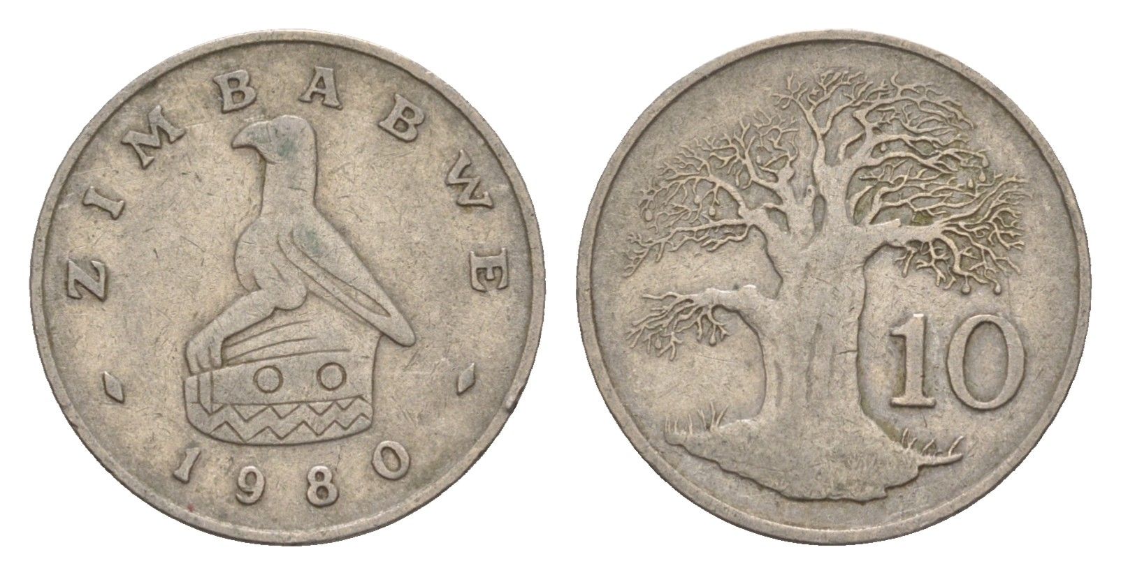 Зимбабве 10 центов 1980 птица-идол, баобаб KM 3 медно-никель 4655-752
