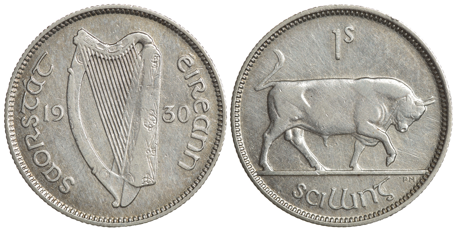 Ирландия 1 шиллинг 1930 бык KM 6 серебро 1525-925