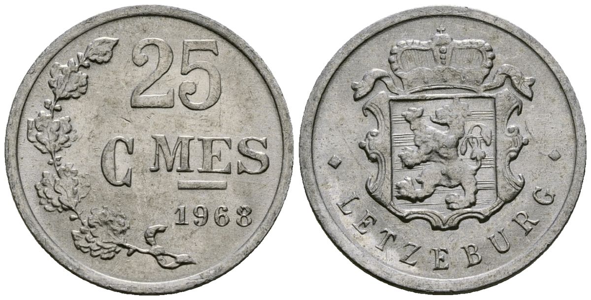 Люксембург 25 сантимов 1968 KM 45а алюминий 4388-827