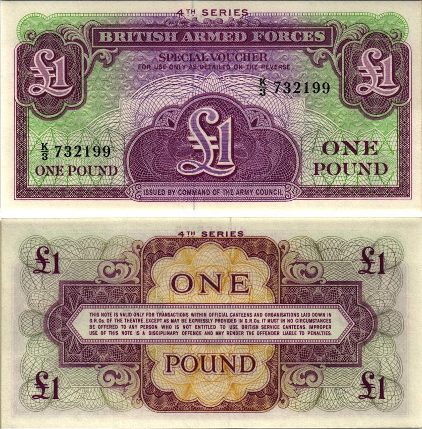 АНГЛИЯ 1 ФУНТ 1962 ДЛЯ ВООРУЖЕННЫХ СИЛ, 4 СЕРИЯ Pick M26 бумага UNC (ПРЕСС) 8615-43-1-2