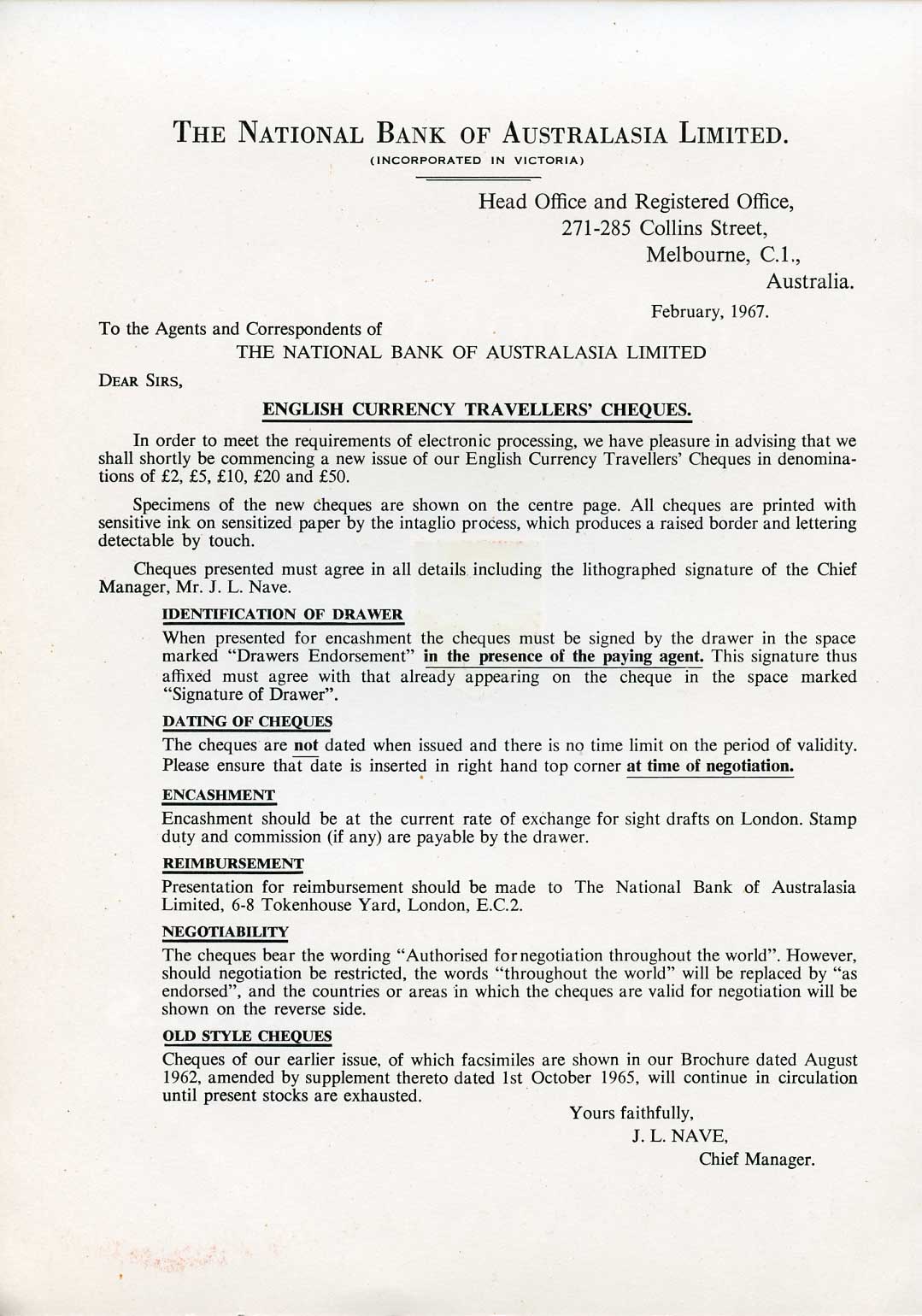 Австралия, Национальный банк Австралии 2, 5, 10, 20 и 50 фунтов 1967 дорожные чеки, оригинальный буклет, образец Specimen   бумага  UNC (пресс) 5548-3-1-2