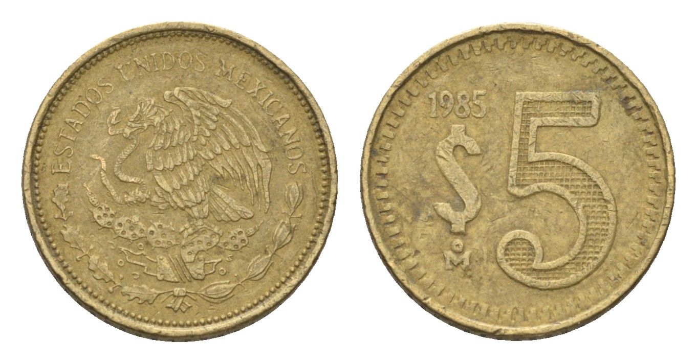 Мексика 5 песо 1985 KM 502 латунь 4664-766