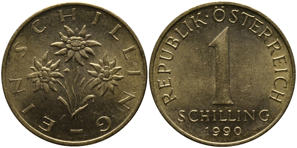 АВСТРИЯ 1 ШИЛЛИНГ 1990 KM 2886 алюминиевая бронза 33-534