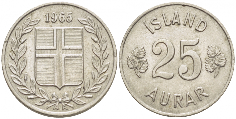 Исландия 25 эйре 1965 KM 11 медно-никель 3996-1045