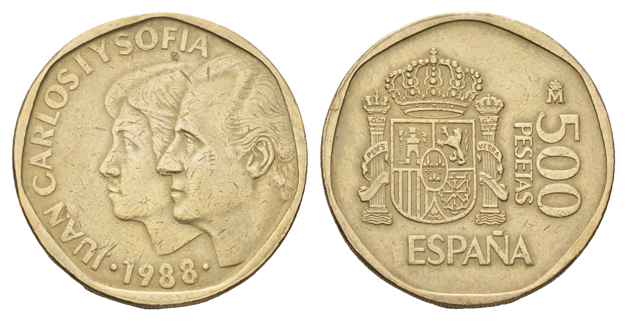 Испания 500 песет 1988 M, Хуан Карлос I (1975-2001) и София KM 831 алюминиевая бронза 4680-421