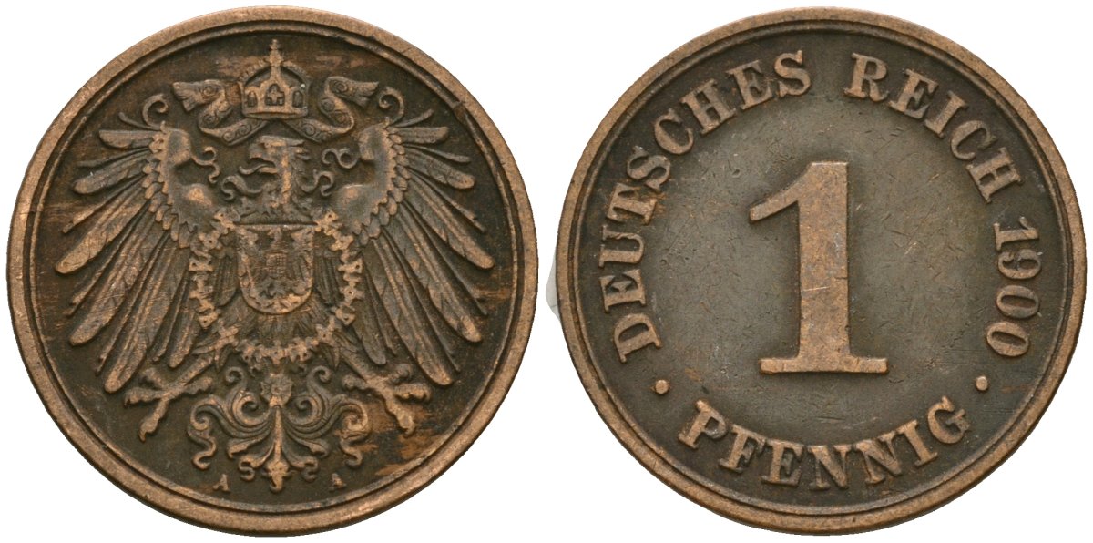 Германия 1 пфенниг 1900 A, Вильгельм II (1888-1918) KM 10, J. 10 медь 3955-1165