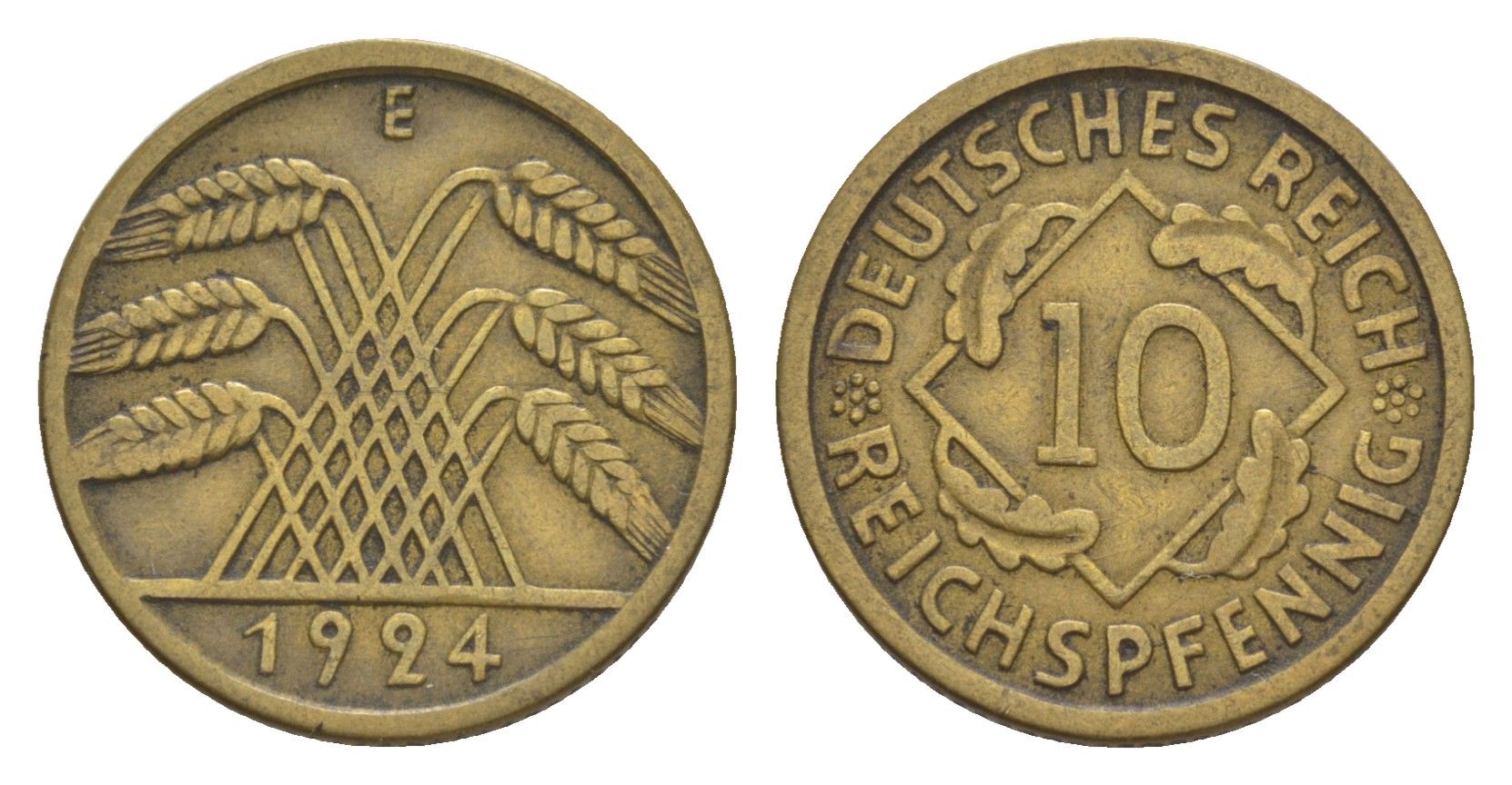 Германия 10 рейхспфеннигов 1924 E KM 40, J. 317 алюминиевая бронза 4640-353