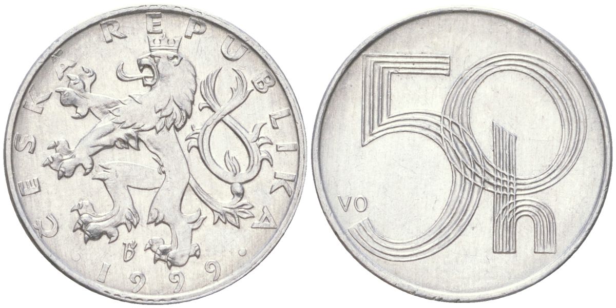 Чехия 50 геллеров 1999 KM 3 алюминий 4613-1027