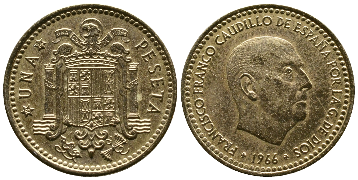 Испания 1 песета 1966 (74) Франсиско Франко (1939-1975) KM 796 алюминиевая бронза 93-416