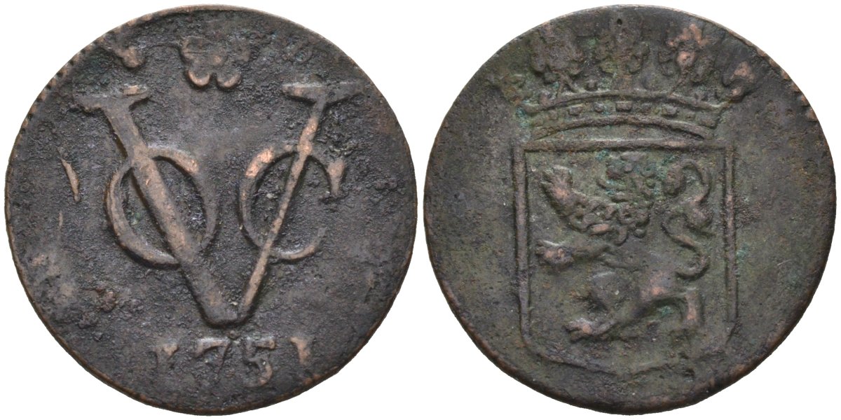 Нидерландская Восточная Индия, Голландия (Holland) 1 дуит 1751 KM 70 медь 4575-823