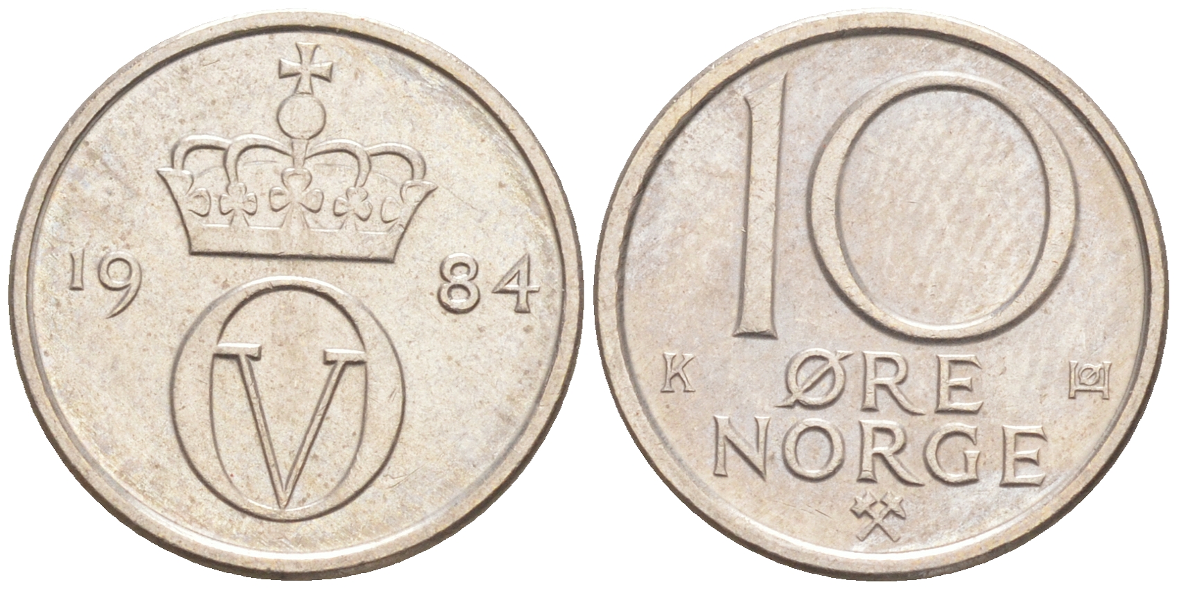 НОРВЕГИЯ 10 ЭРЕ 1984 ОЛАФ V KM 416 медно-никель aUNC 187-761