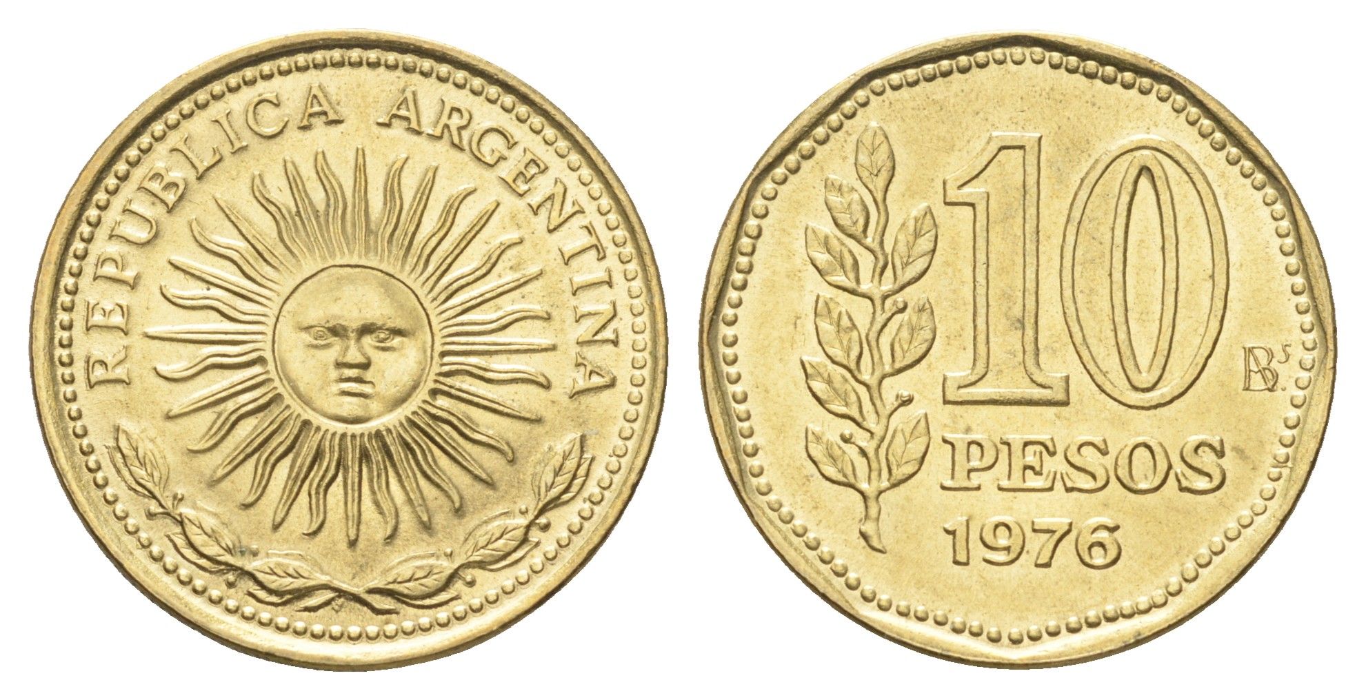 Аргентина 10 песо 1976 KM 72 алюминиевая бронза UNC 4662-727