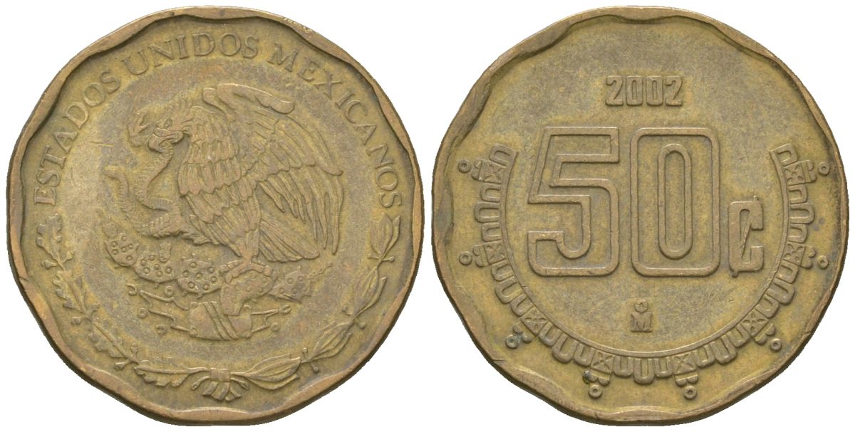 Мексика 50 сентаво 2002 M KM 549 алюминиевая бронза 4591-131