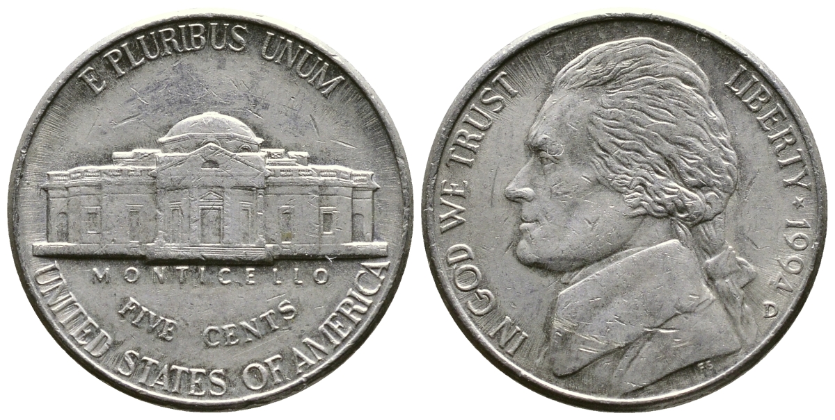 США 5 ЦЕНТОВ 1994 D, ДЖЕФЕРСОН KM А192 медно-никель 29-1221