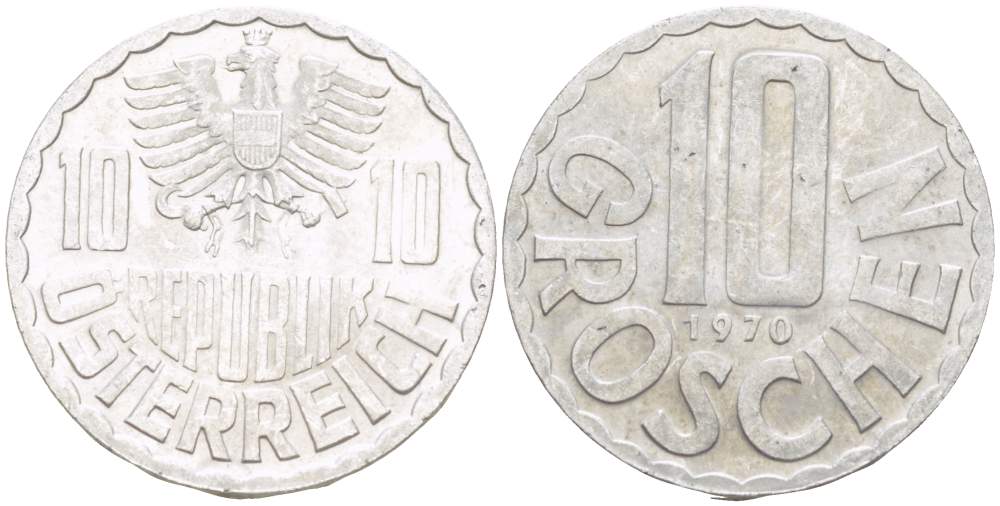 АВСТРИЯ 10 ГРОШЕЙ 1970 KM 2878 алюминий 4523-226