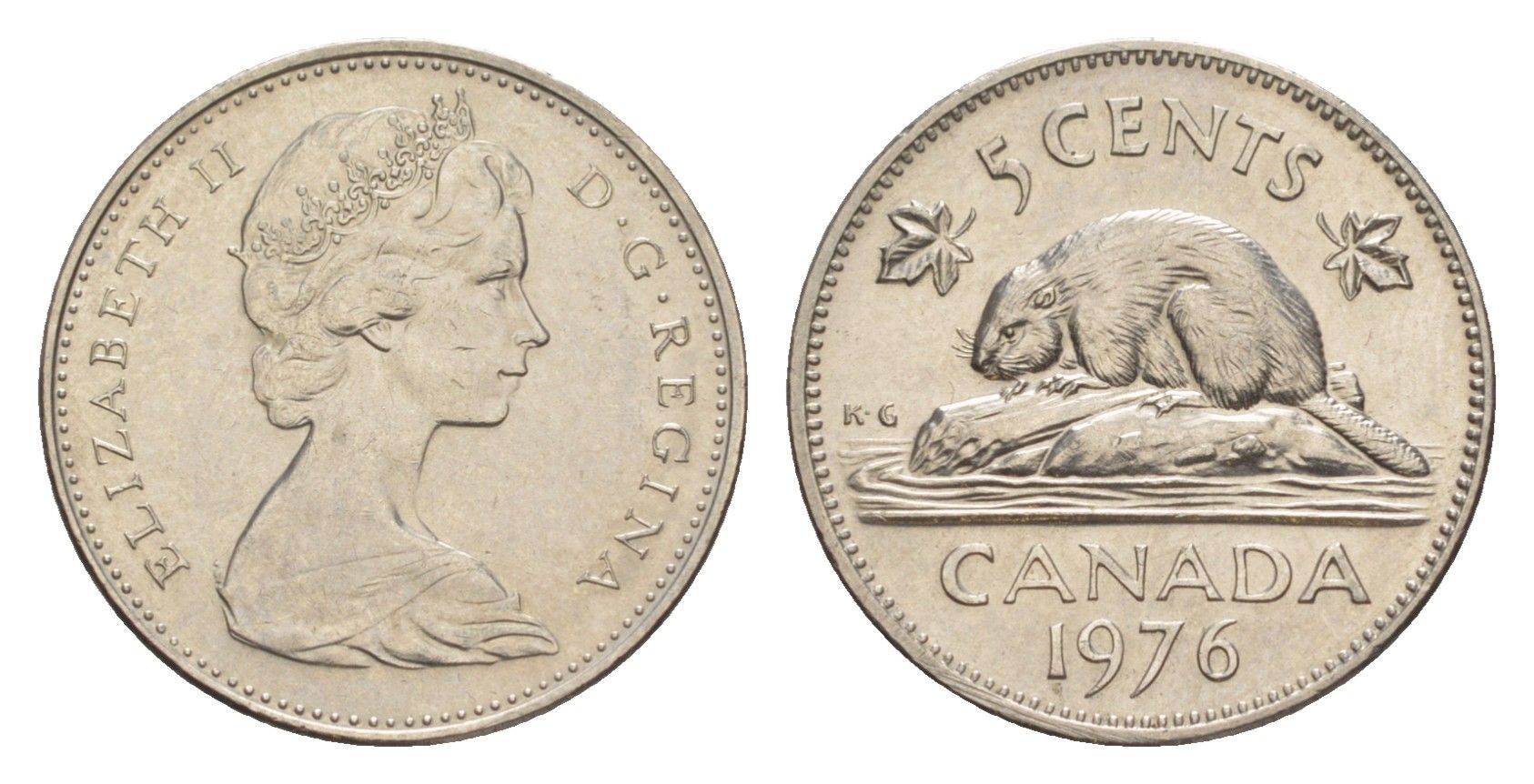 Канада 5 центов 1976 Елизавета II (1952-2022), бобр KM 60.1 никель 4639-464