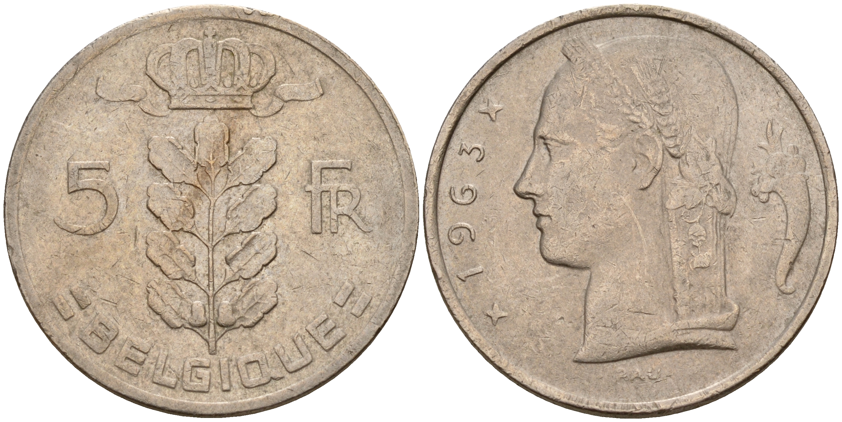 Бельгия 5 франков 1963 Belgique KM 134.1 медно-никель    4187-226