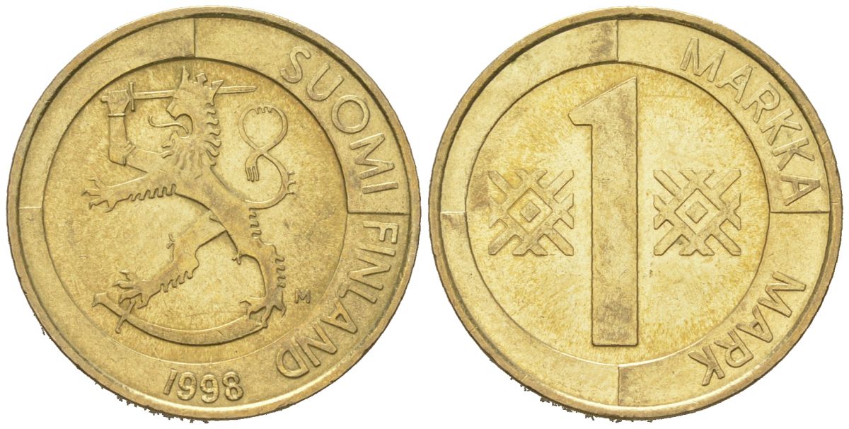 Финляндия 1 марка 1998 M KM 76 алюминиевая бронза aUNC 4577-1135