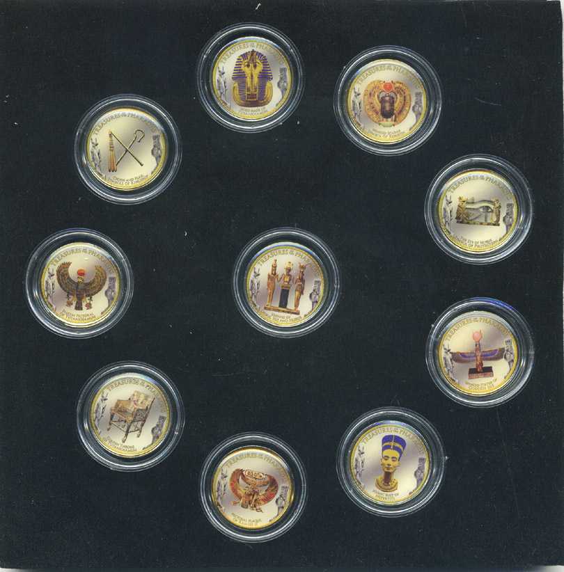 ЕГИПЕТ НАБОР ИЗ 10 МОНЕТ 2010 ИМПЕРИЯ ФАРАОНОВ, ЦВЕТНАЯ ЭМАЛЬ, В КОРОБКЕ, ПОЗОЛОТА 999, ТИРАЖ 5000 ЭКЗ., ЦВЕТНАЯ ЭМАЛЬ НА МОНЕТАХ 1 ФУНТ 2010 ГОДА, БИМЕТАЛЛ, С СЕРТИФИКАТОМ UNC 5-5-16