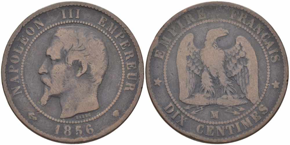 Франция 10 сантимов 1856 MA, Наполеон III (1852-1870) KM 771.6, Le Franc 133.37 бронза    4680-616