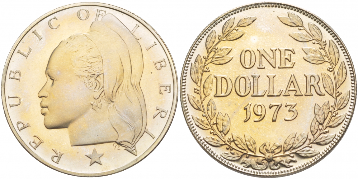 Либерия 1 доллар 1973 KM 18a.2 медно-никель PROOF 06-225-45
