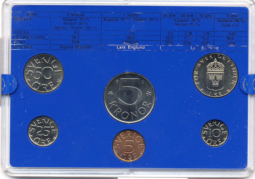 Швеция набор монетного двора из 6 монет 1983 в пластике, Карл XVI Густав (1973- ) KM MS27 UNC 5-4-2-59