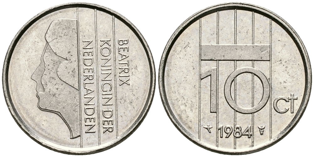 НИДЕРЛАНДЫ 10 ЦЕНТОВ 1984 БЕАТРИКС KM 203 никель 96-559