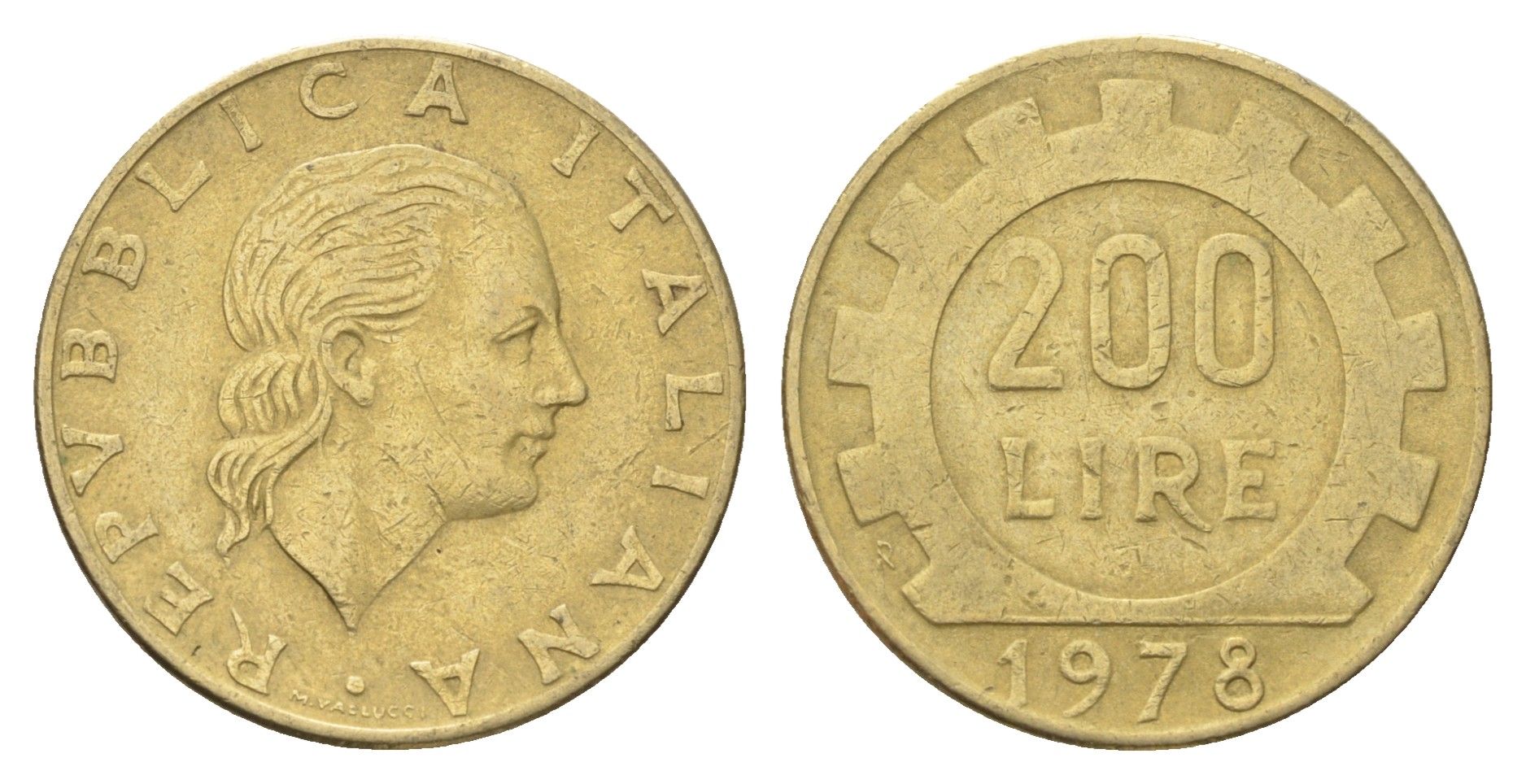 Италия 200 лир 1978 R, шестерня KM 105 алюминиевая бронза 4704-824