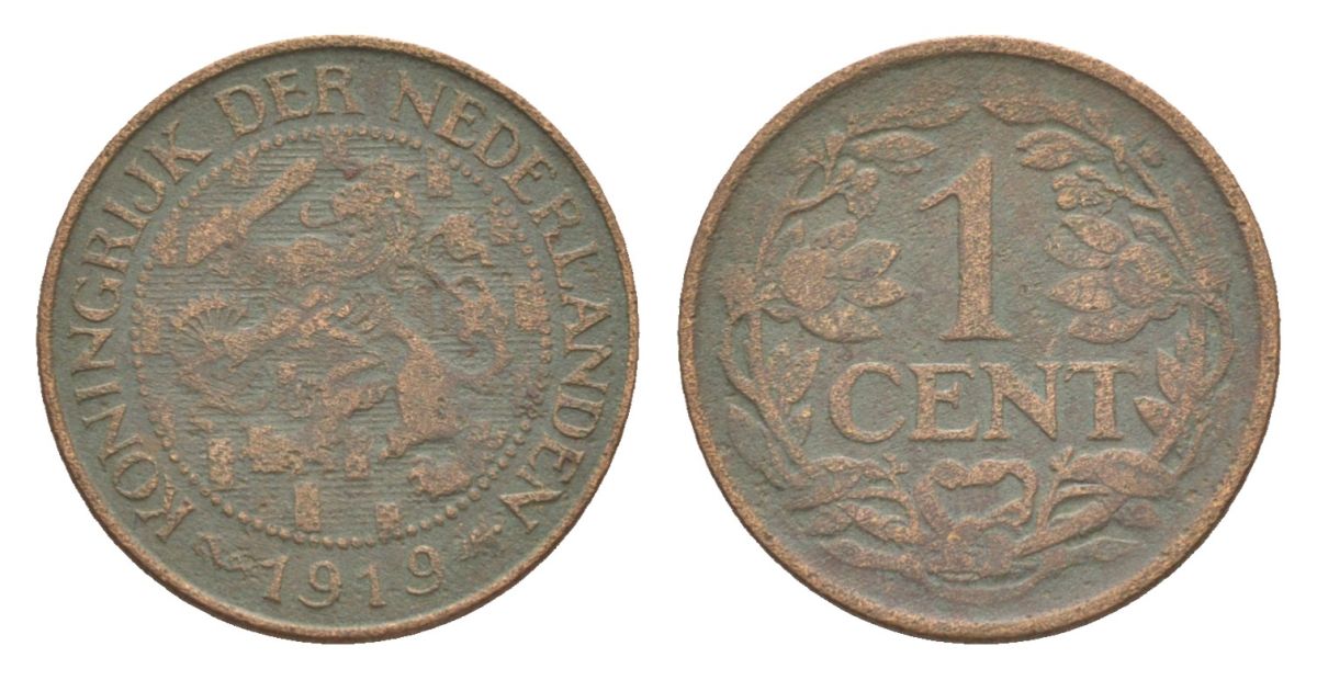 Нидерланды 1 цент 1919 Вильгельмина (1890-1948) KM 152 бронза 75-552
