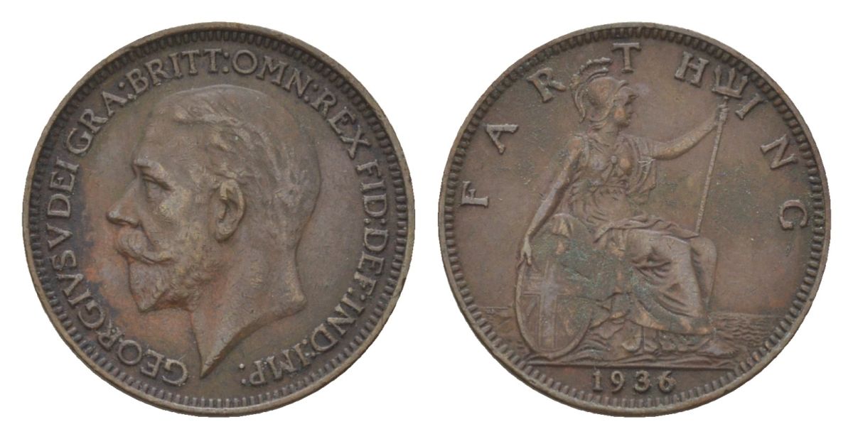 Великобритания 1 фартинг 1936 Георг V (1910-1936) KM 825, Spink 4061 медь 4627-635