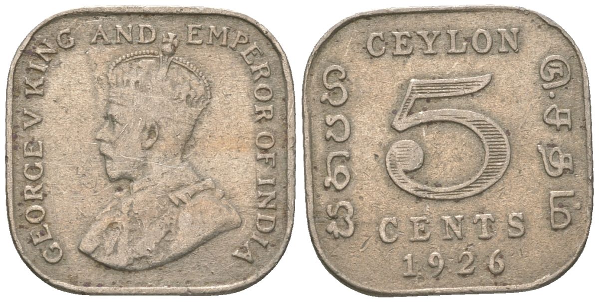 Цейлон 5 центов 1926 Георг V (1910-1936) KM 108 медно-никель 4114-321