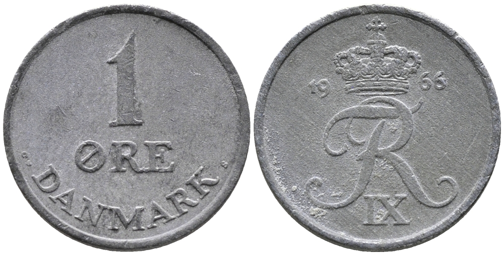 ДАНИЯ 1 ЭРЕ 1966 C; S, ФРЕДЕРИК IX (1947-1972) KM 839.2 цинк 100-658