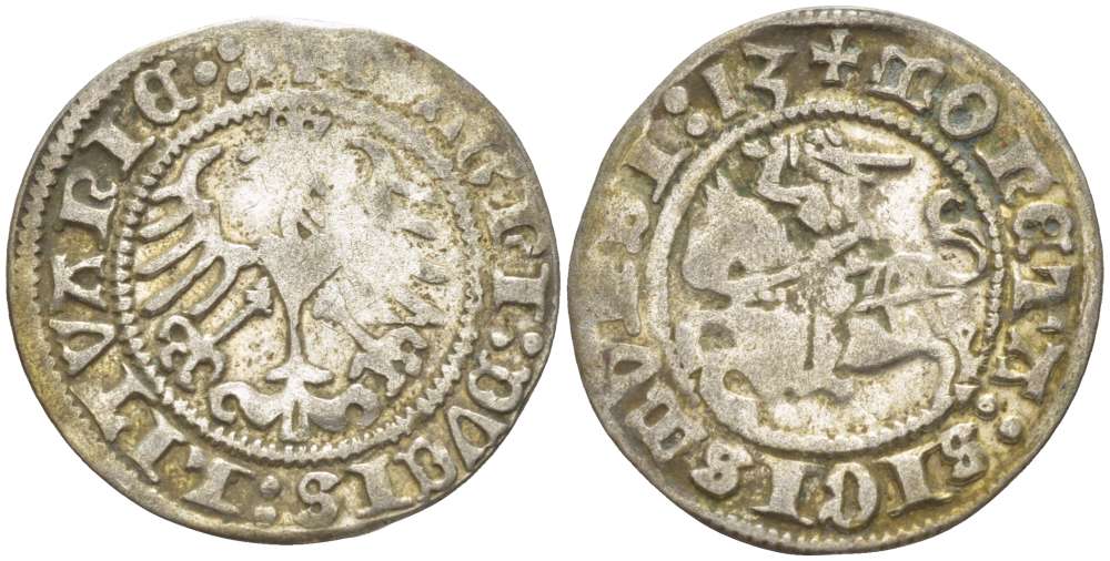 Польша 1/2 гроша (полугрош) 1513 Сигизмунд I Старый (1506-1548), вес 1,19 гр. серебро 1517-234
