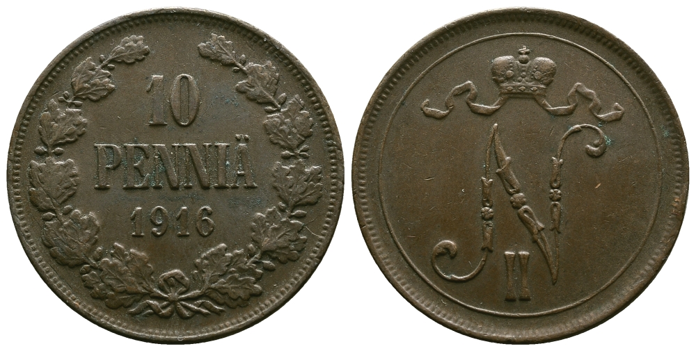 РОССИЯ ДЛЯ ФИНЛЯНДИИ 10 ПЕННИ 1916 Биткин 439 медь 4381-126