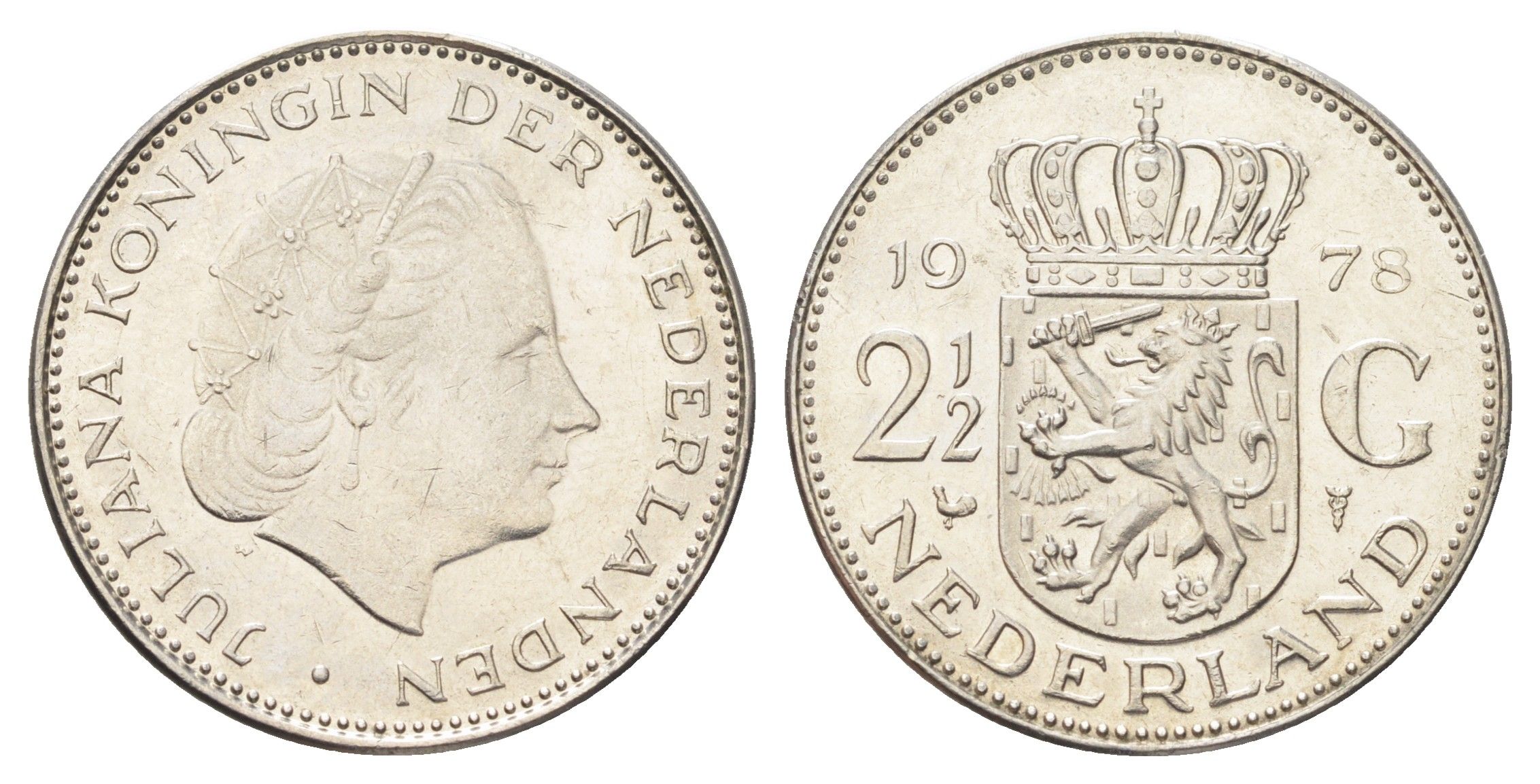 Нидерланды 2 1/2 гульдена 1978 Юлиана (1948-1980) KM 191 никель 4692-1131