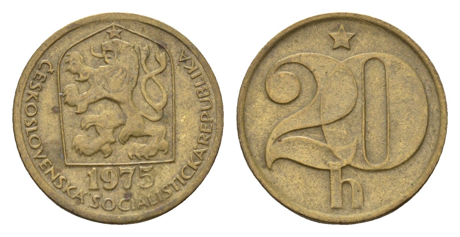 Чехословакия 20 геллеров 1975 KM 74 латунь 188-949