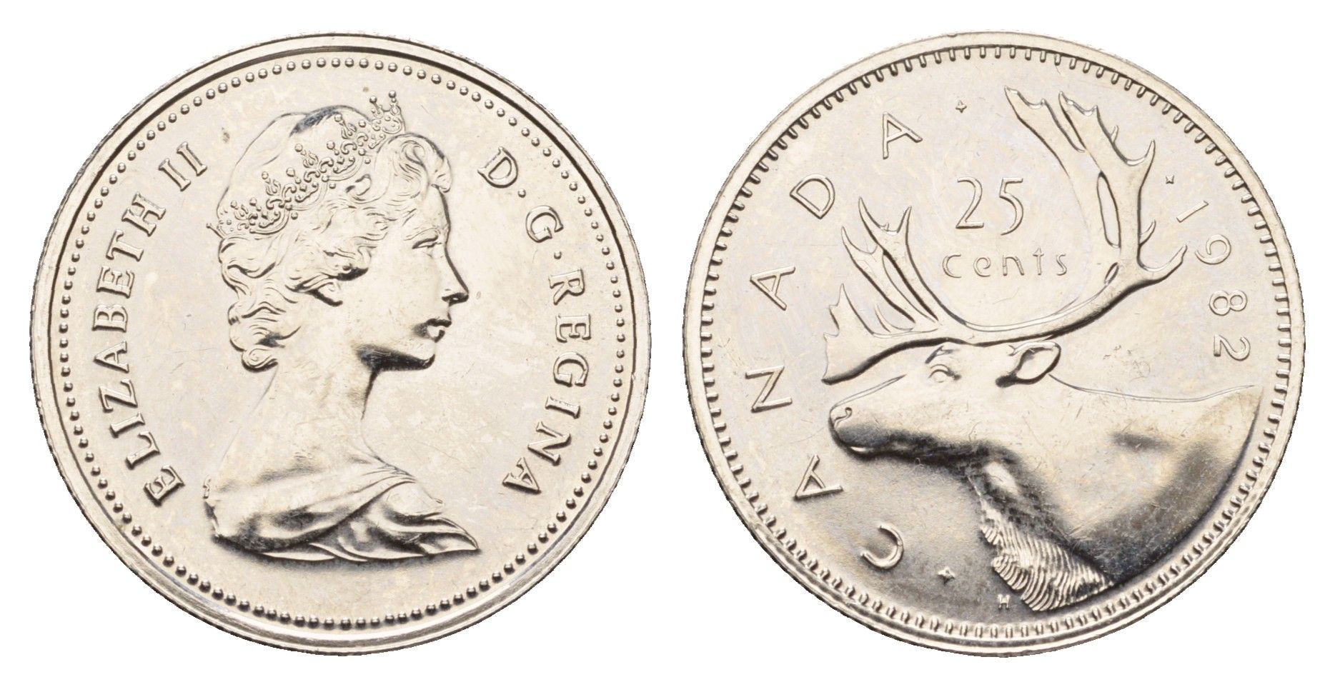 Канада 25 центов 1982 Елизавета II (1952-2022), олень KM 74 никель PROOF-LIKE (BU) 413-4215