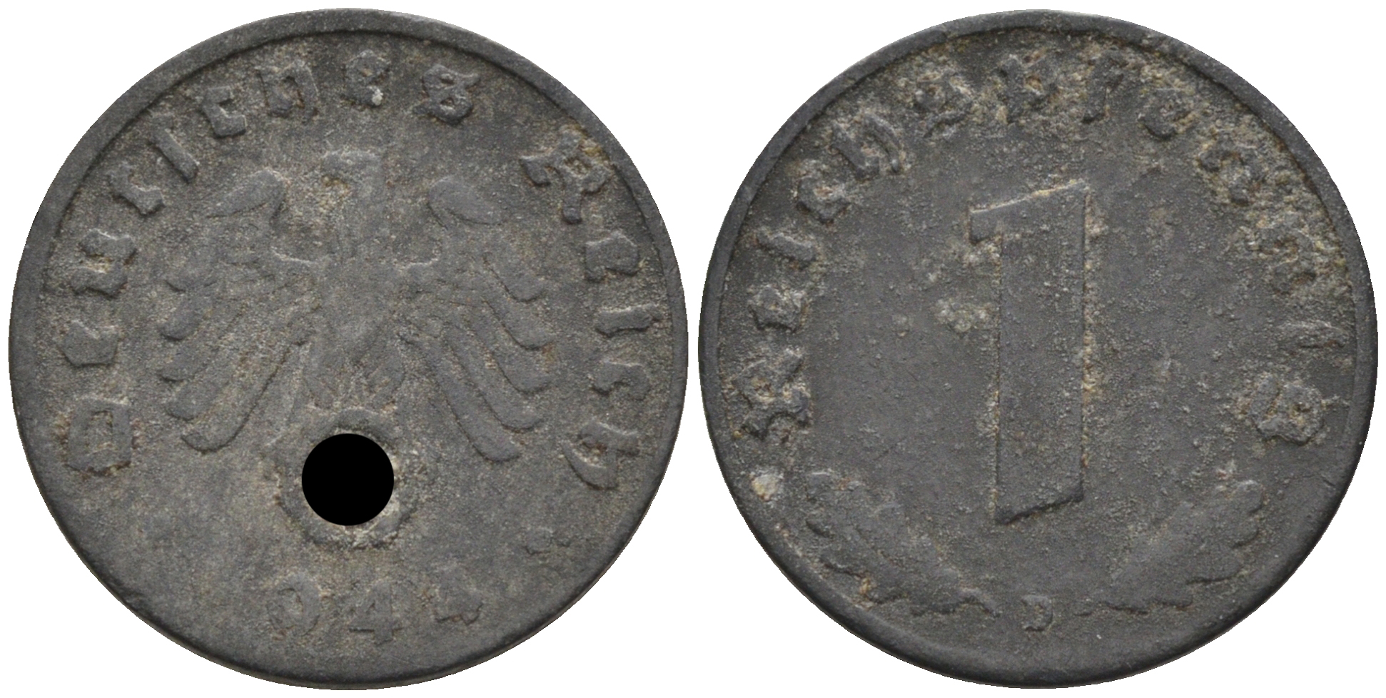 Германия 1 рейхспфенниг 1944 D KM 97, J. 369 цинк    4594-1268