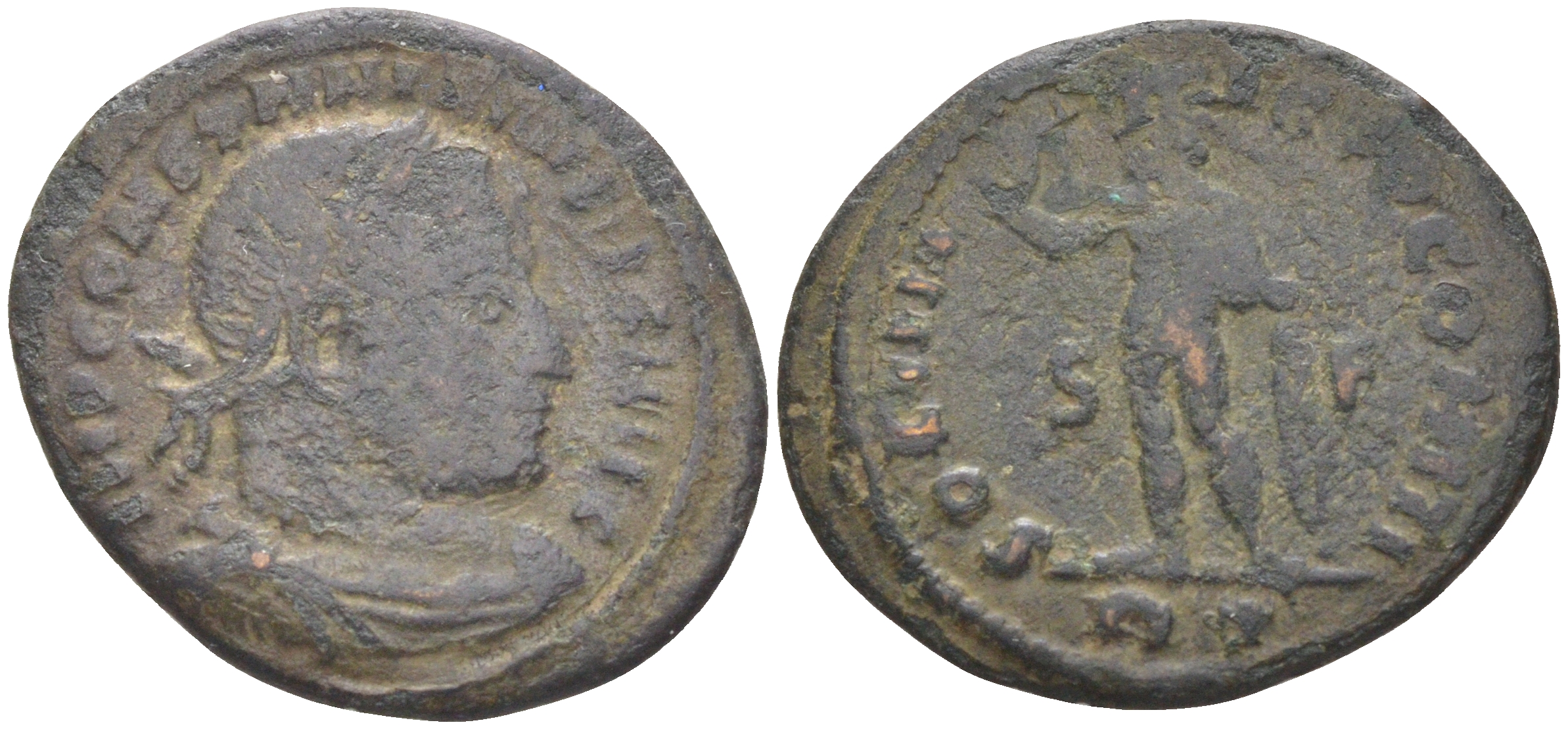 Римская Империя нуммий 315 Константин I Великий, бюст императора, IMP CONSTANTINVS P F AVG / бог Соль, SOLI INVICTO COMITI S F RP, Рим RIC 33 биллон 1073-13-113