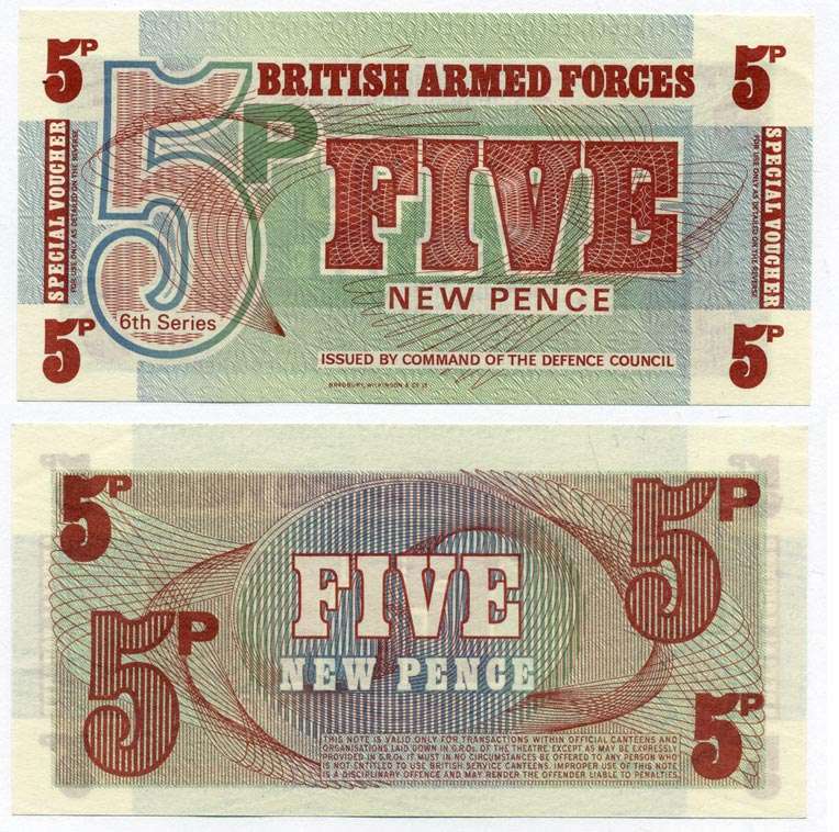 АНГЛИЯ 5 ПЕНСОВ 1972 6 СЕРИЯ, ДЛЯ ВООРУЖЁННЫХ СИЛ Pick М44 бумага UNC (ПРЕСС) 6262-4-3-2